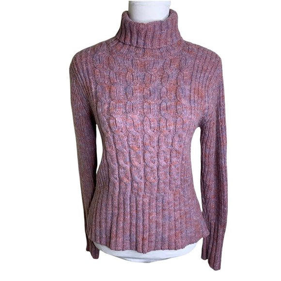 Levi's Lavender Melange Turtleneck Chunky Cable Knit Pullover Sweater Womens M - Picture 9 of 9
